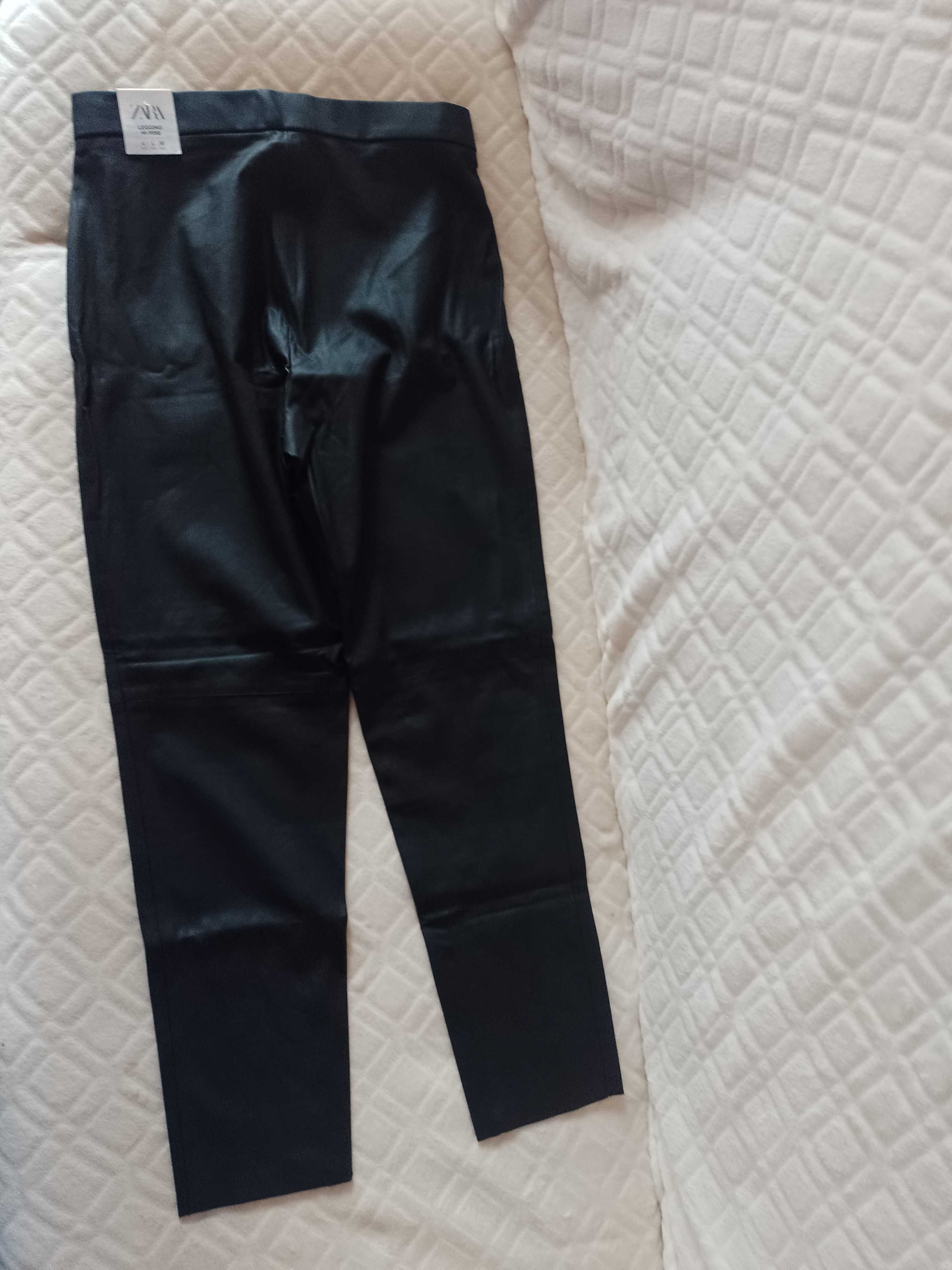 (40/L) ZARA/ Skórzane Legginsy z Madrytu, rurki, NOWE