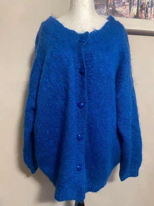 Handmade ręcznie robiony wełniany sweter damski 50 moher puszek cudo