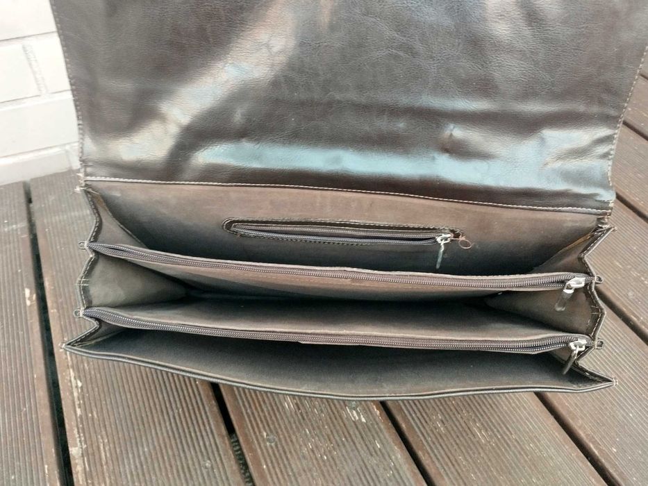 Torba męska - aktówka duża - brązowa z rączką / teczka / 5 kieszeni