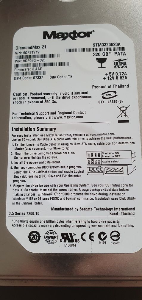 Dysk Maxtor 320GB  ATA/PATA