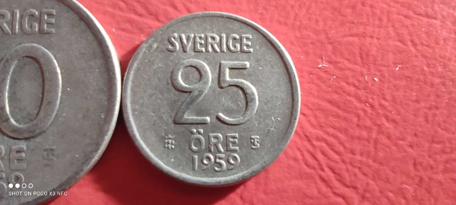 Zestaw monet srebrnych Szwecja 25 i 50 ore 1952 i 59 srebro ag