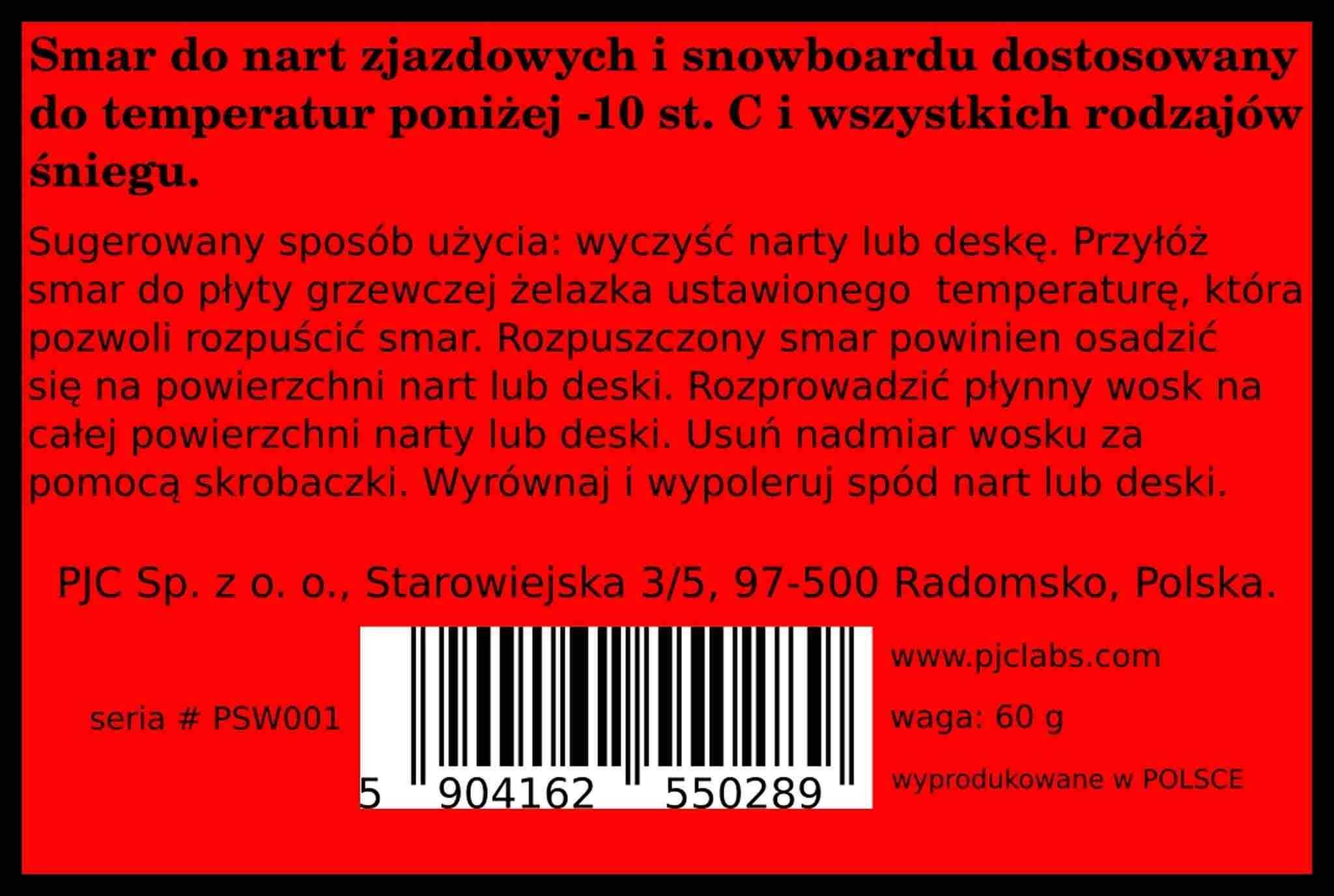 Smar do nart na twardy śnieg - temp. -10 st.C i poniżej - czerwony