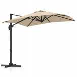 Parasol Ogrodowy Z Wysięgnikiem i Podstawą BEŻ 245 x 245 x 238 cm