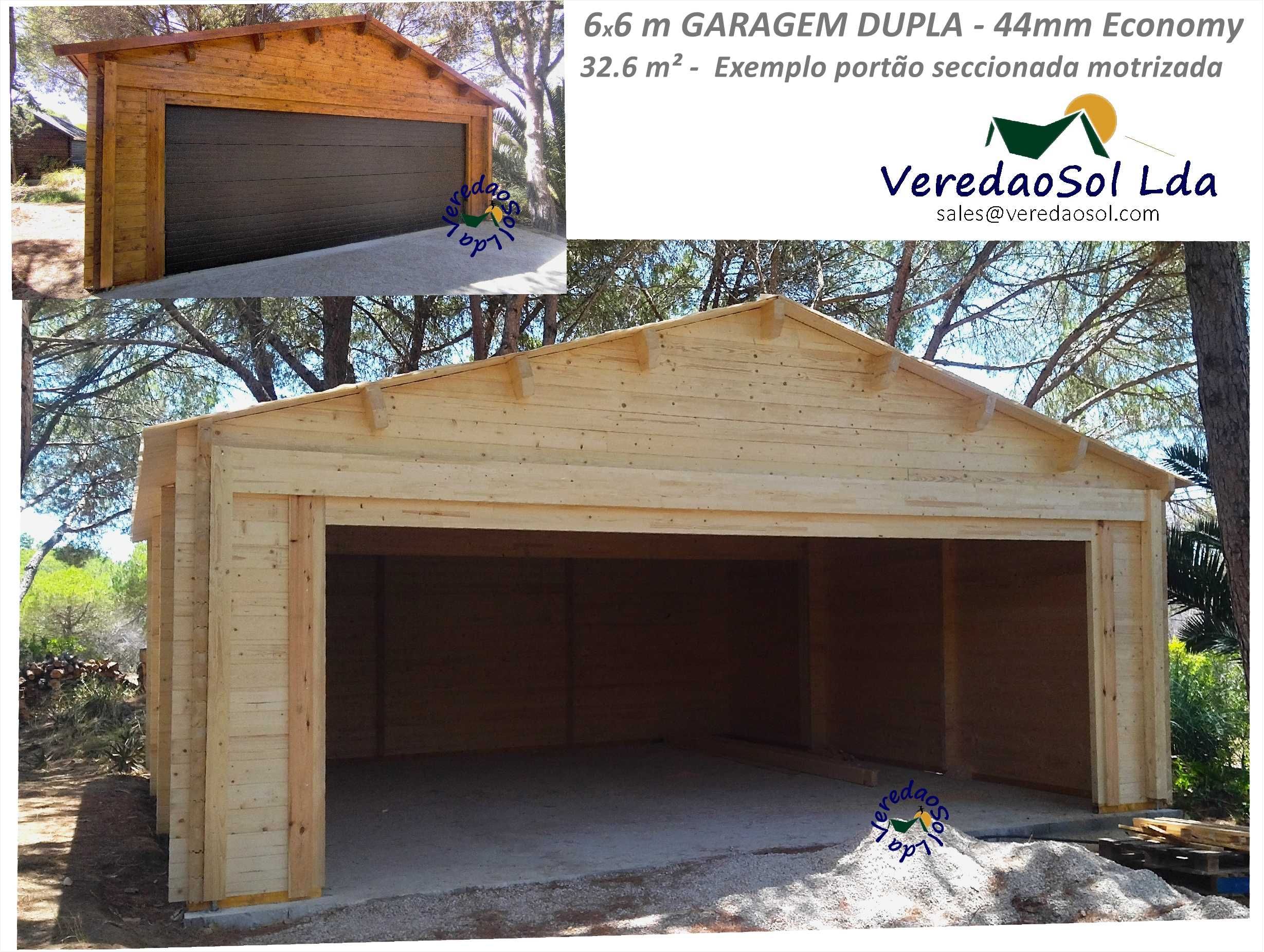 KIT madeira 6x6 m GARAGEM DUPLA 34m² 44mm sem e com portões IMBATÍVEL