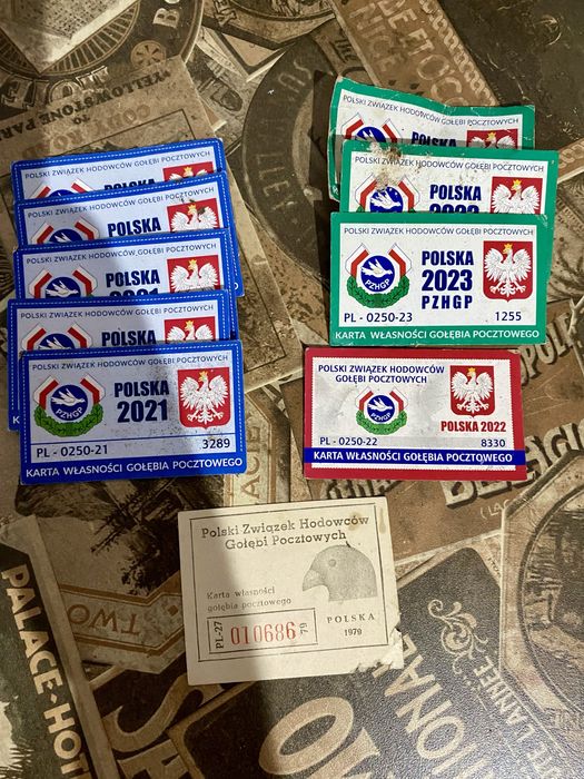 Karty własności gołebia pocztowego / obrączki