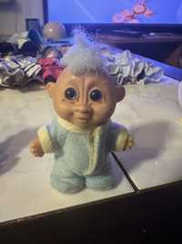 1990s Baby Boy Troll Doll in Pyjamas, Miniature Troll