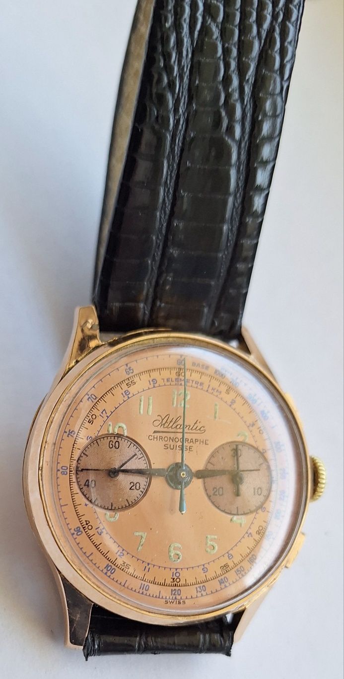 Złoty 18 k Zegarek Atlantic chronographe suisse