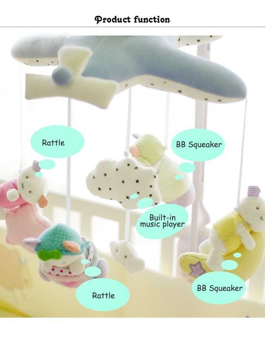 Мобиль муз. в кроватку Самолёт плюшевые игрушки 60 чудесных мелодий