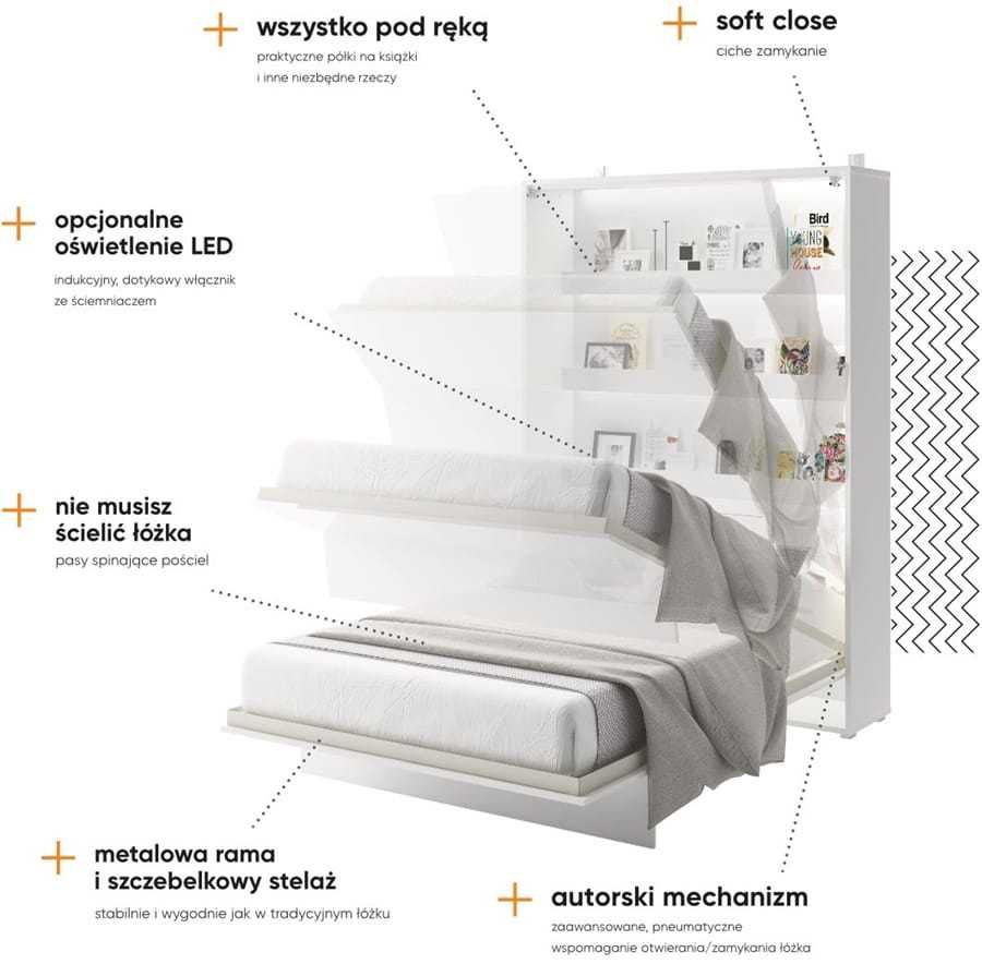 Łóżko pionowe chowane w szafie 120x200 BED CONCEPT BC-02