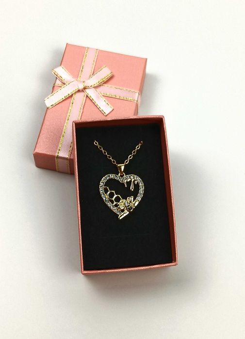 Nowy złoty naszyjnik zawieszką w kształcie serca, pszczoła,  cyrkonie