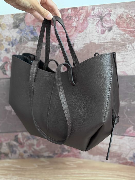 BRĄZOWY shopper z kosmetyczką skóra naturalna Made In Italy