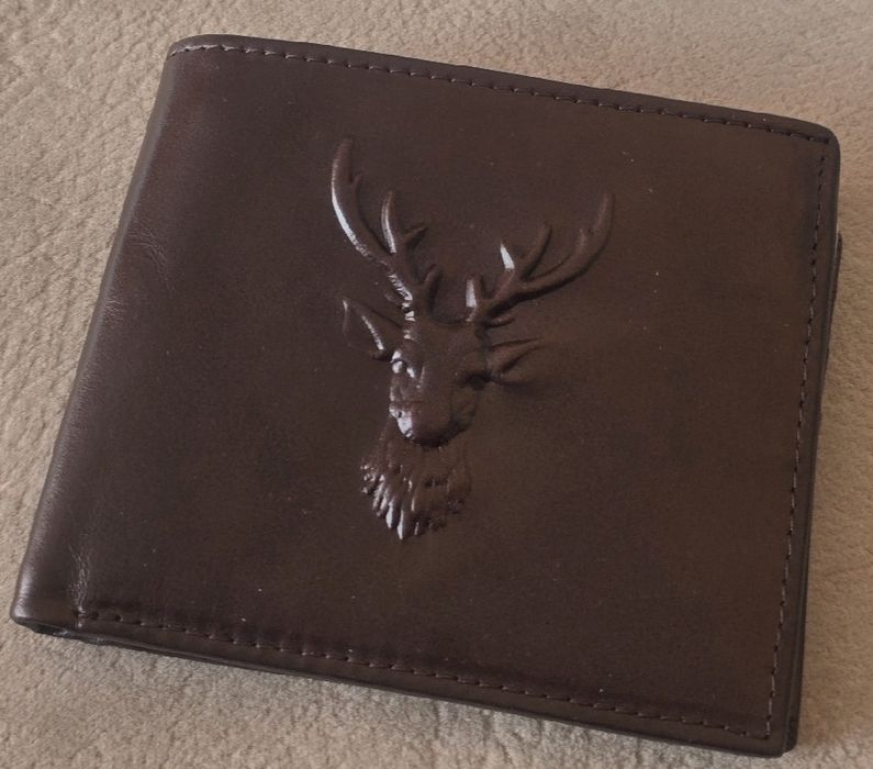 Portfel skórzany myśliwski JELEŃ Europejski BYK Prezent dla myśliwego.