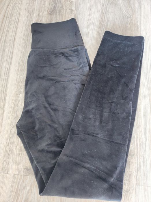 Czarne welurowe damskie legginsy r 40 L/ XL