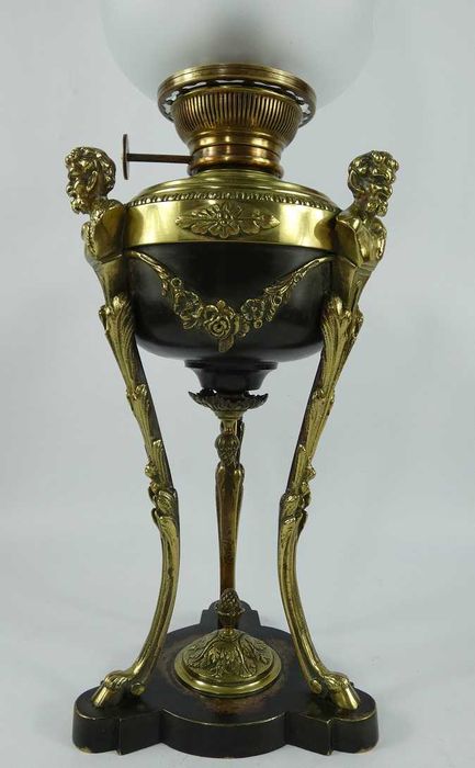 Lampa naftowa brąz EMPIRE brenner LEMPEREUR&BERNARD kominek klosz