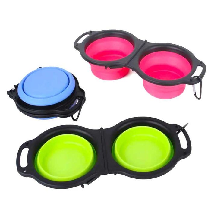 Miska składana turystyczna podwójna dla psa kota na wodę karmę