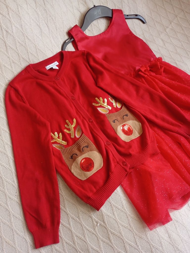 H&M 5-7L świąteczna elegancka sukienka brokatowa wyjściowa kokardka