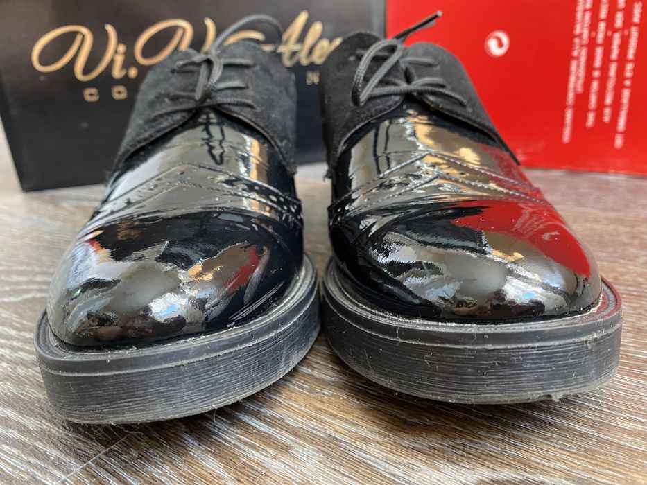 Жіночі оксфорди нат лак+замша р39/25 см устілка (ідеал стан)