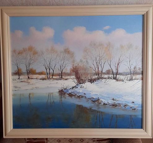 Картина художника Стегэреску Тудор "Зима. Река. Лугань".  Холст, масло