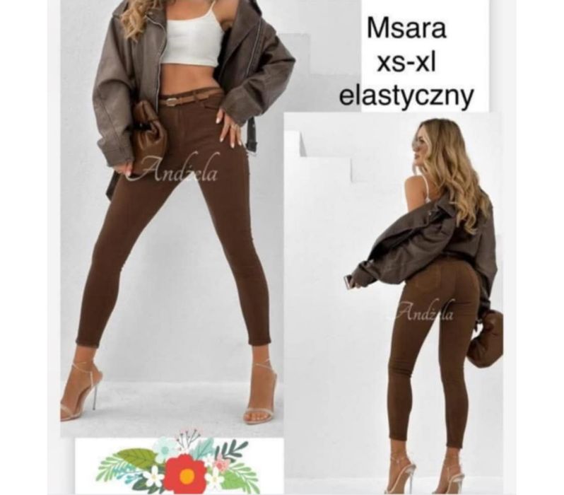 Spodnie XS lub S Msara m.sara czekoladowe brązowe ciemny brąz jeansy d