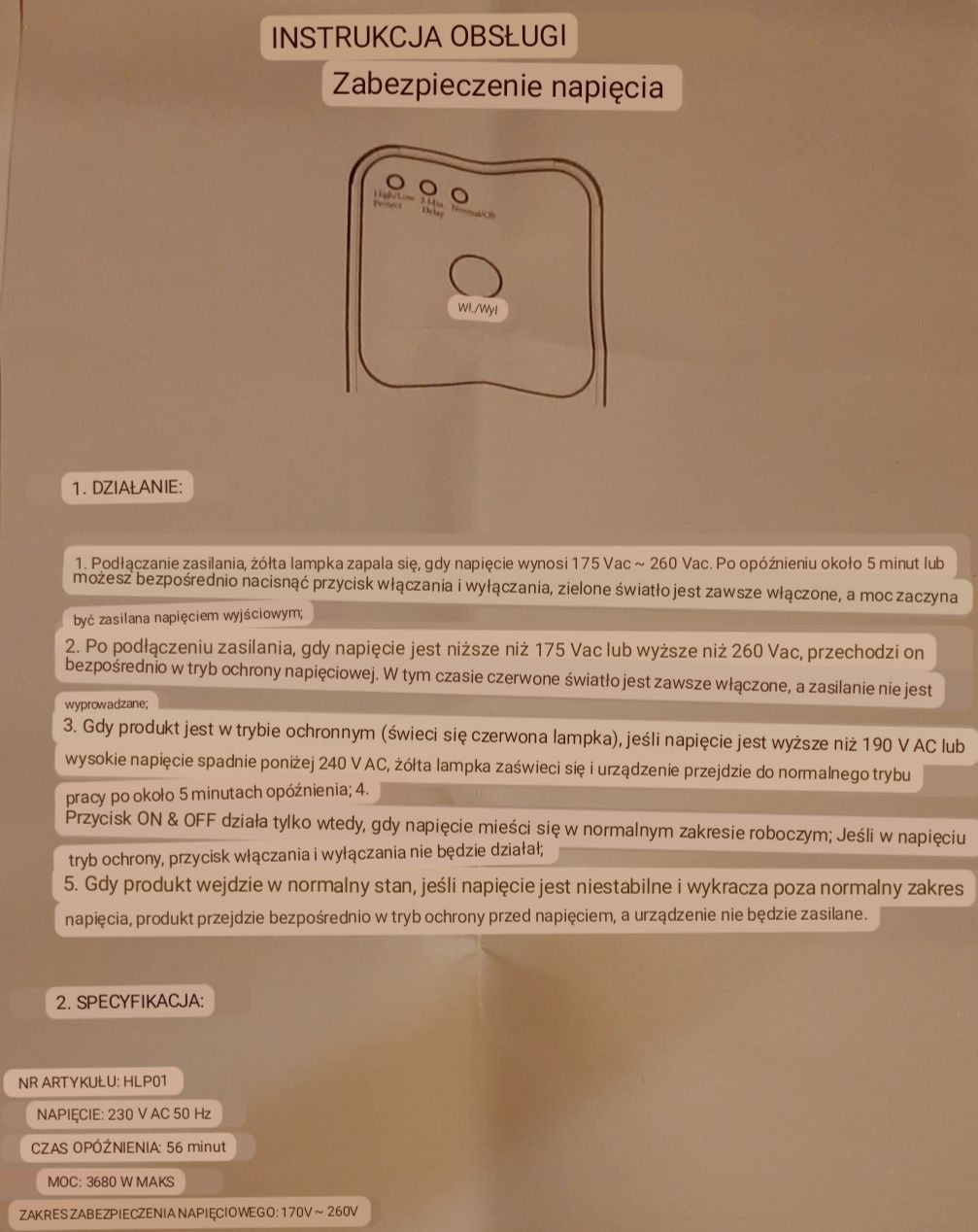 Gniazdko z zabezpieczeniem przepięciowym.