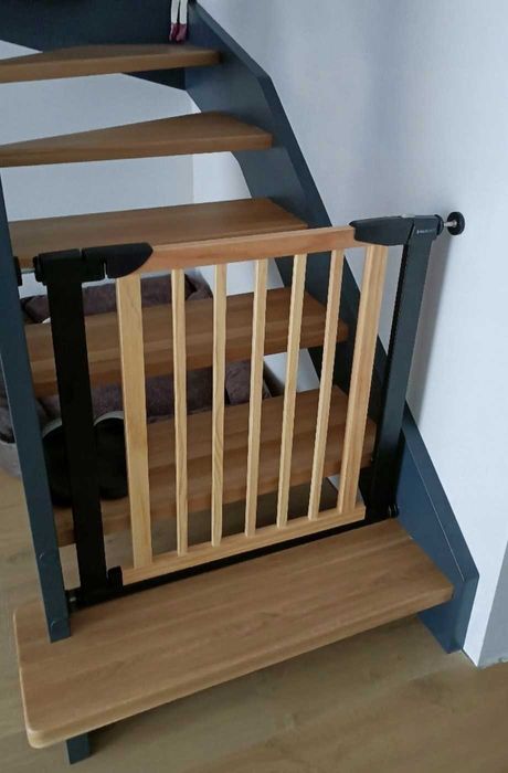Bramka Na Schody Drzwi Ochronna 74-80cm Drewno Metal Bez Wiercenia
