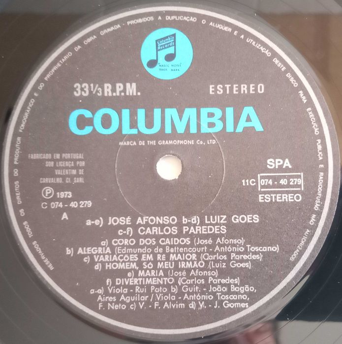 Carlos Paredes, José Afonso, Luiz Goes				- - - - -	LP