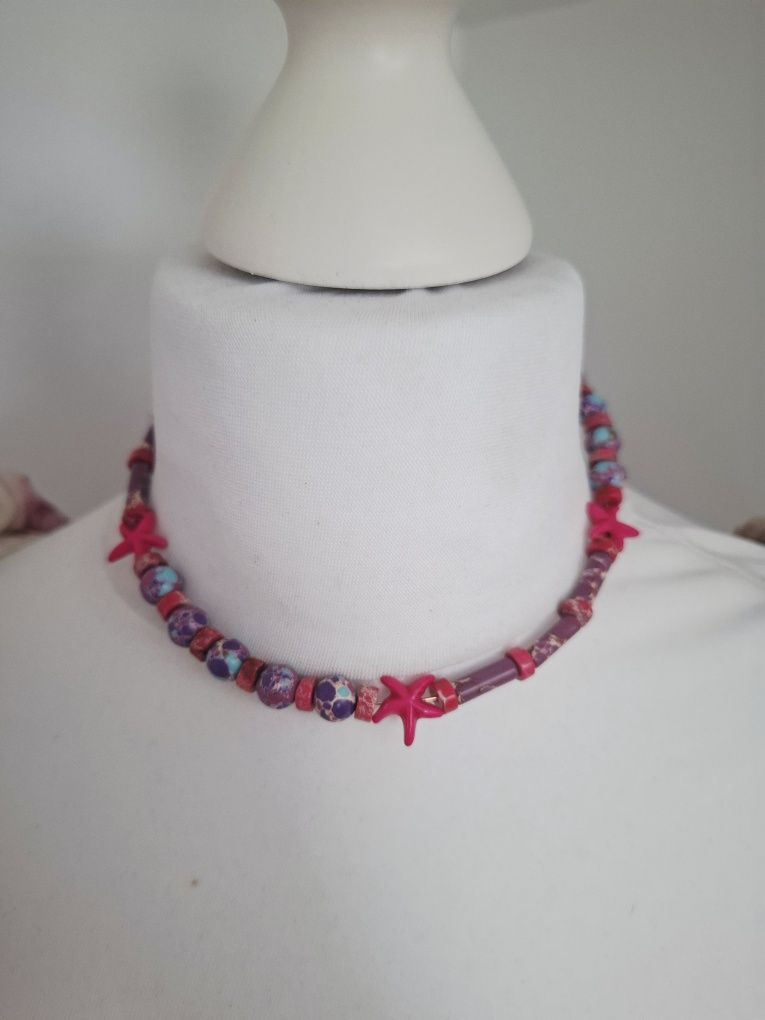 Naszyjnik handmade choker z naturalnych kamieni jaspis cesarski turkus