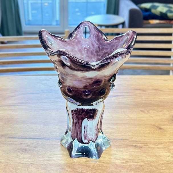 Wazon kielich 24 cm czeskie mleczne szkło Vintage PRL Egermann