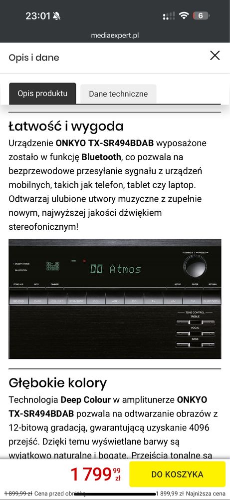 Amplituner ONKYO TX-SR494BDAB gwarancja