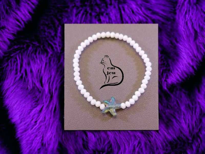 Pulseira cristal vidro facetado branco com estrela mar - Nova