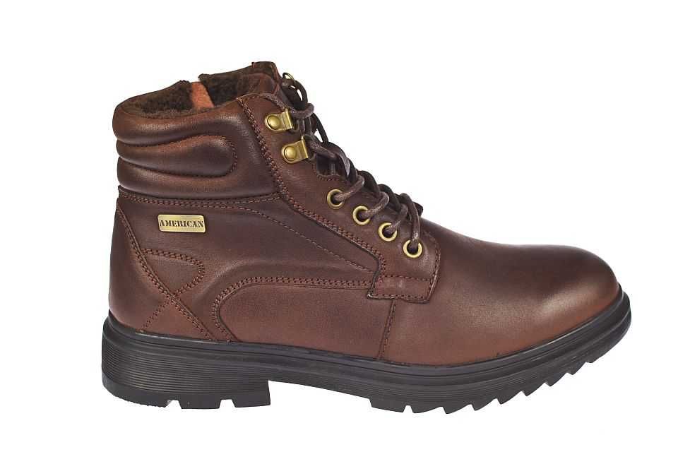 Skórzane buty męskie zimowe trapery na suwak CY136 br ocieplane r.  43