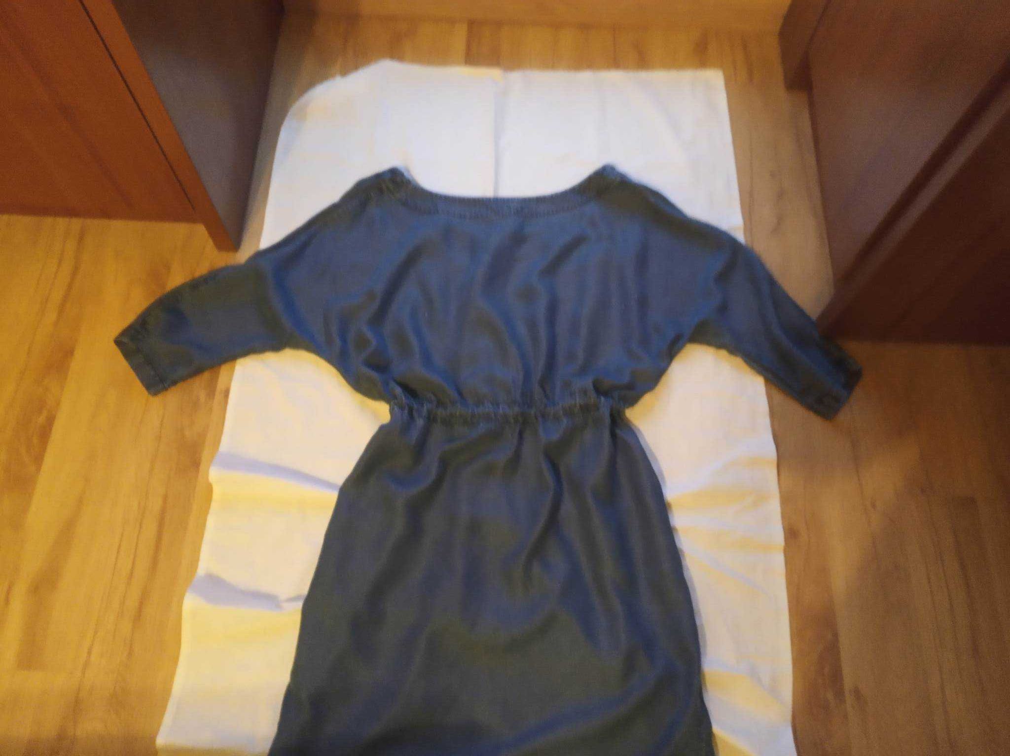 Sukienka jeansowa z wiązaniem w pasie kimonowe rękawy - L - "Zara".