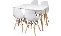 Stół Skandynawski Zestaw + 4 krzesła białe duże prostokątny drewniany