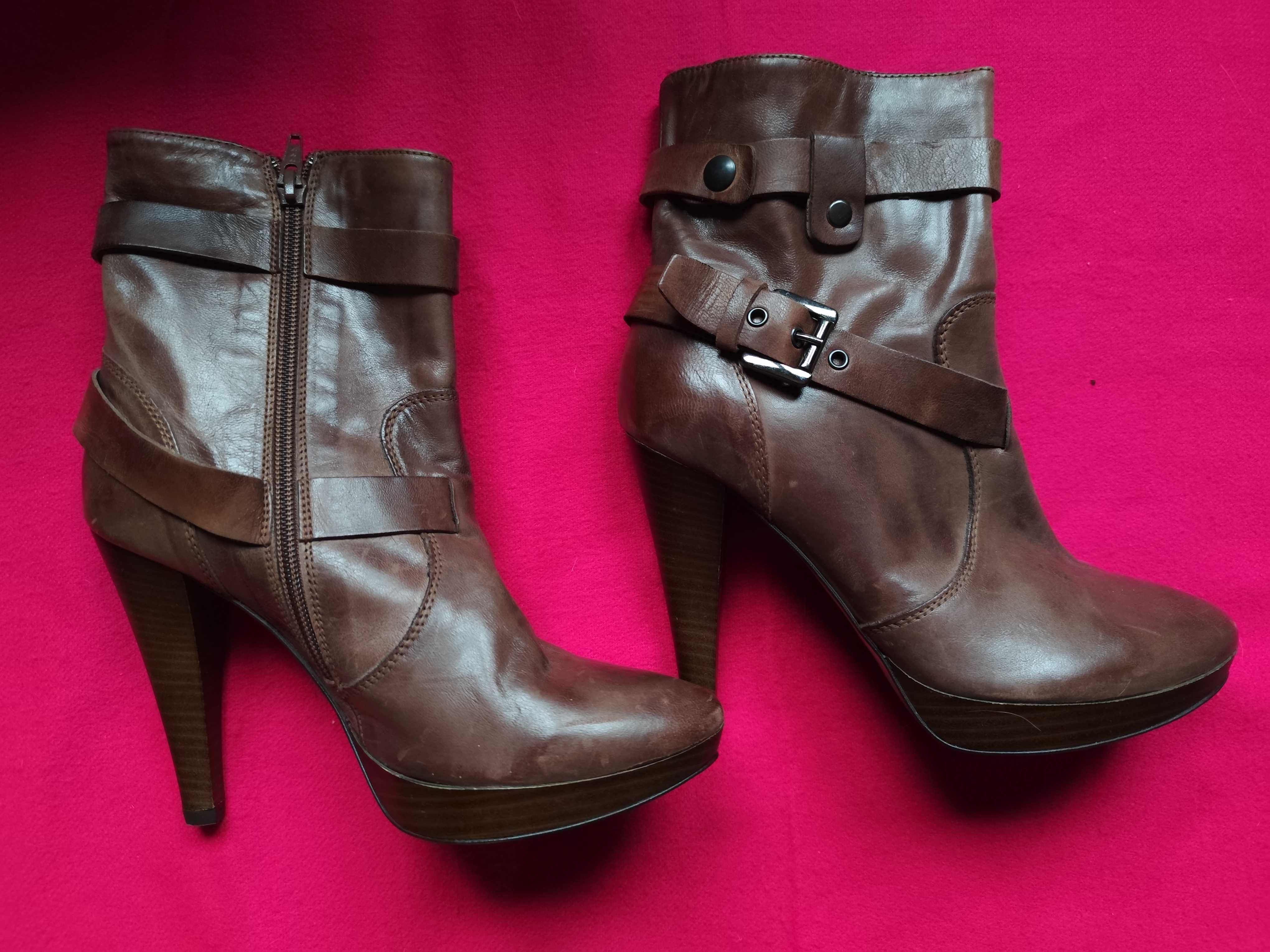 skórzane buty botki damskie Bata rozmiar 38 wysoki obcas nowe
