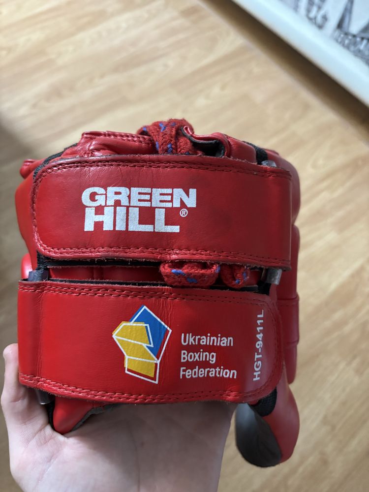 Боксерський шолом Green Hill шкіряний ліцензований UBF Logo червоний M