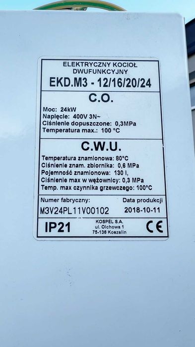 VOLDAR KOSPEL elektryczny kocioł  dwufunkcyjny EKD.M3-12/16/20/24