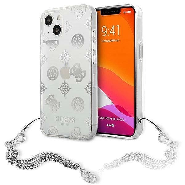 Etui Guess Peony Chain Collection na iPhone 13 mini - srebrne