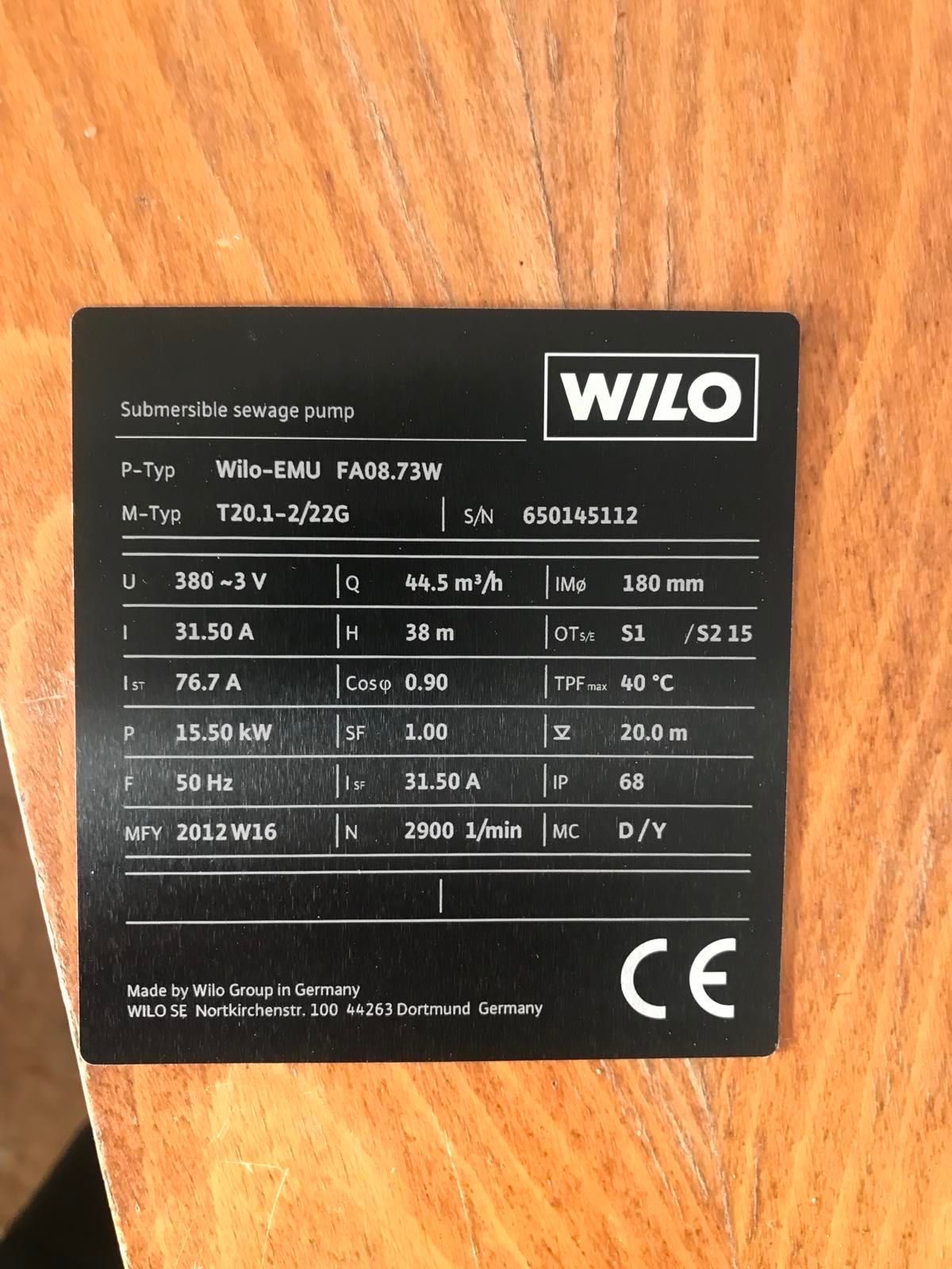 Hacoc канализационный Wilo FA
08.73W-
170+T20.1-2/22G