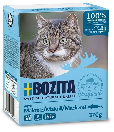 Lekkostrawna karma dla kotów z makrelą Bozita Kawałki w galaretce 370g