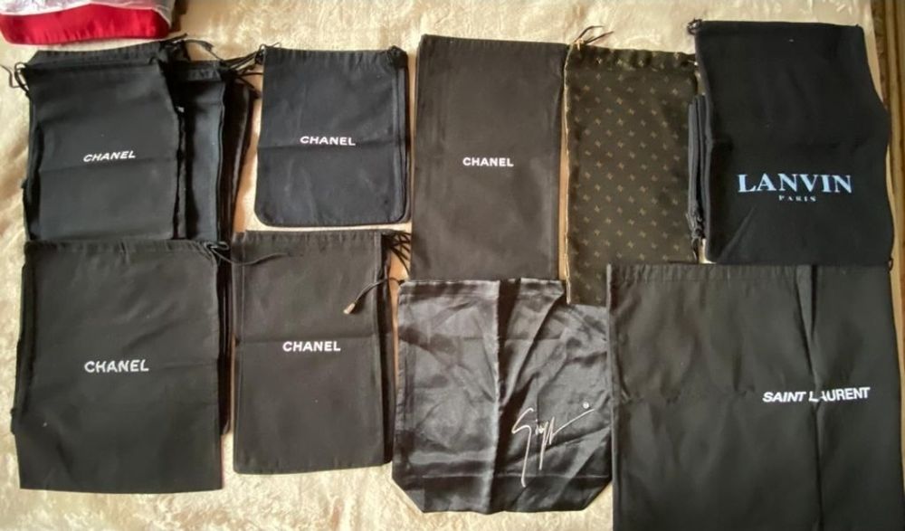 Оригинальные пыльники, пакеты от известных брендов.