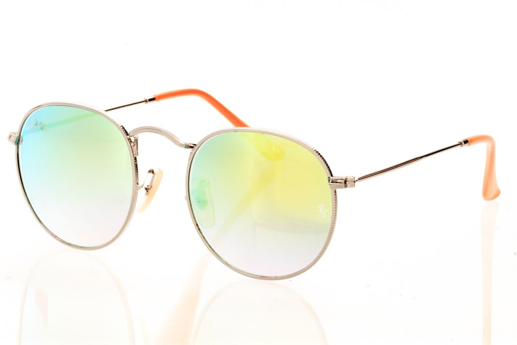 Солнцезащитные очки Ray Ban Round Metal 3447lime-silver + футляр