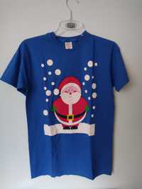 Męska świąteczna koszulka S bawełniana Mikołaj śnieg t-shirt prezent