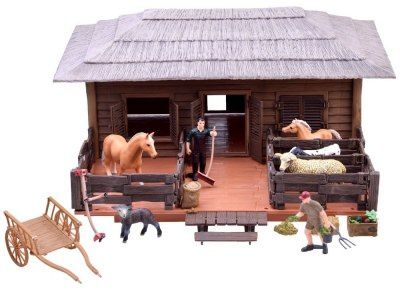 figurki Farma gospodarstwo ze zwierzętami stajnia koń krowa kury