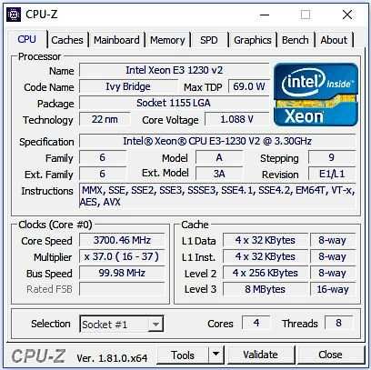 Intel Xeon E3-1230 v2 3.7 Ггц Turbo (i7-3770) s1155