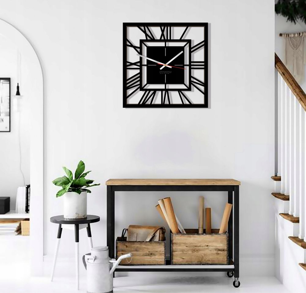 Zegar Ścienny 50cm Duży Cichy na Ścianę Rzymski Retro Loft Kwadratowy