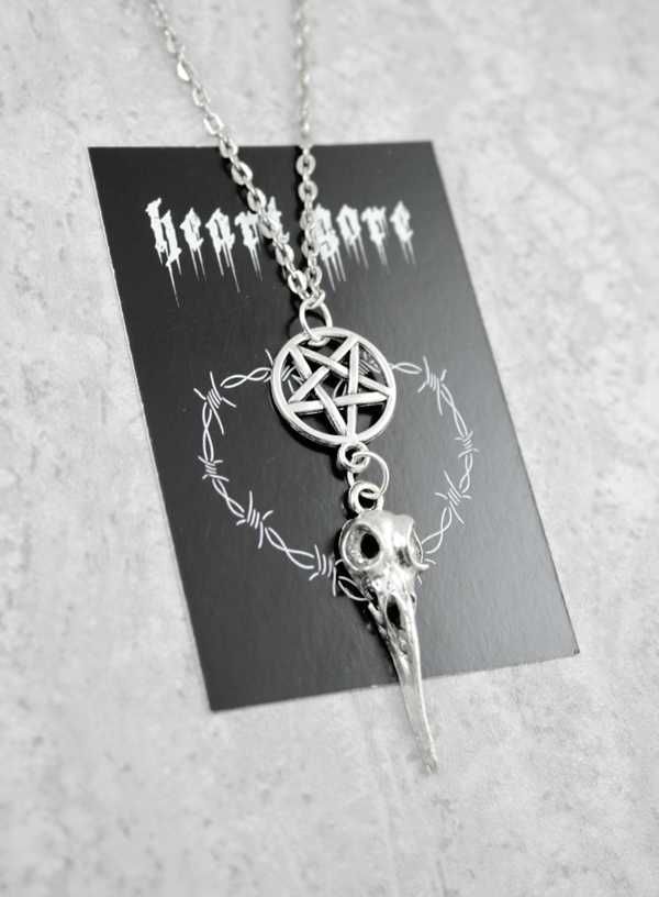 nowy wisiorek pentagram czaszka kruka goth gothic gotycki alternative