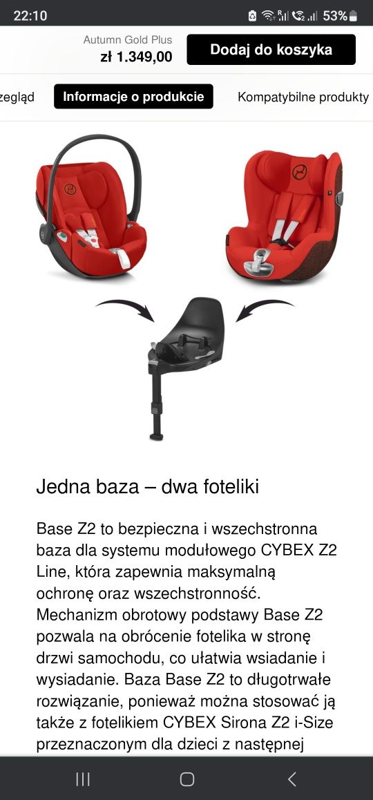 Fotelik nosidełko  cybex Z i-size plus baza isofix