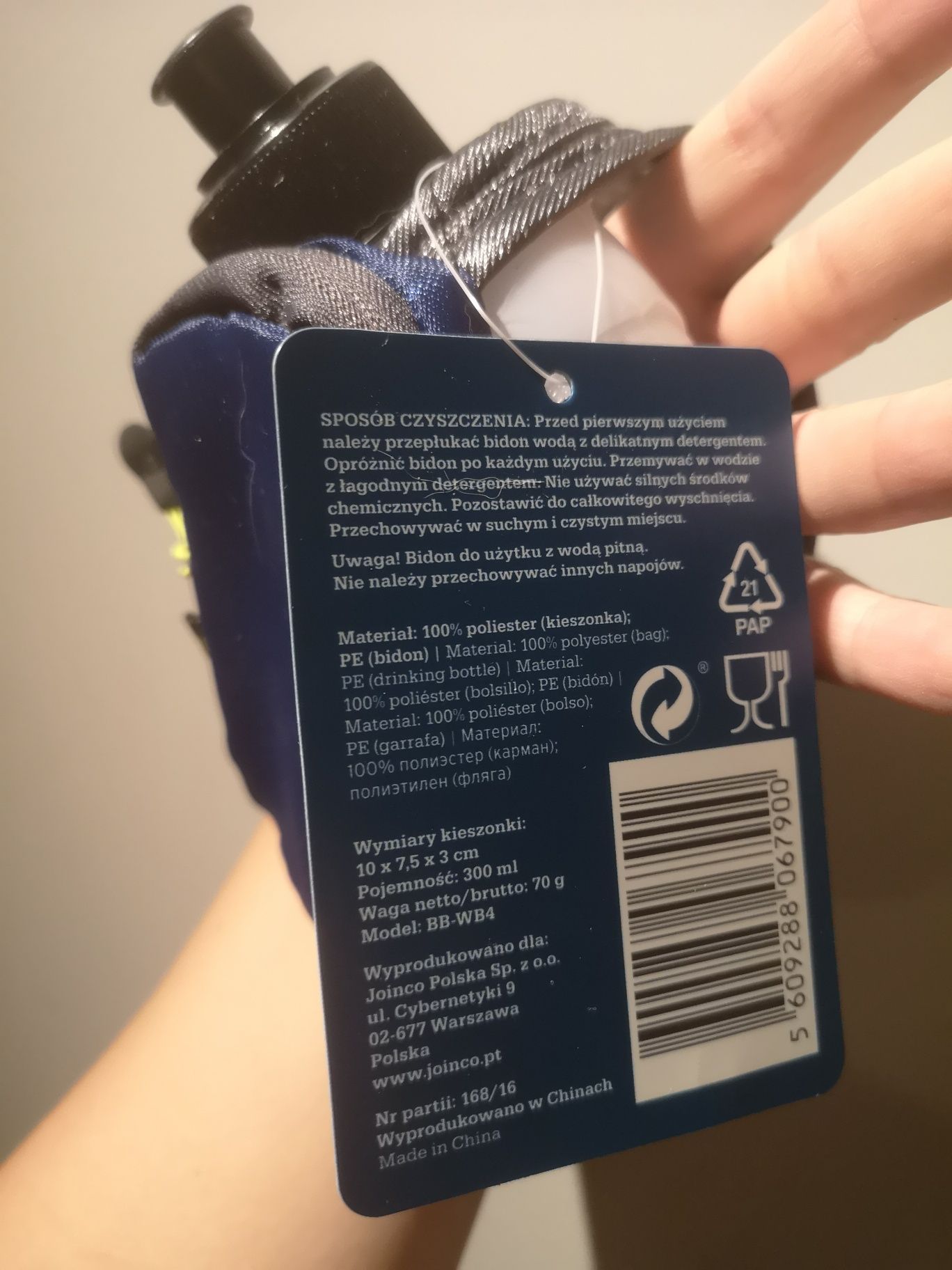 Bidon do biegania 300ml z uchwytem na rękę i kieszonkami