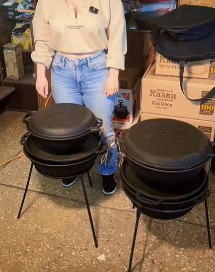 Чавунний казан wok 8 л кришка сковорода плов тушкування чугунный казан