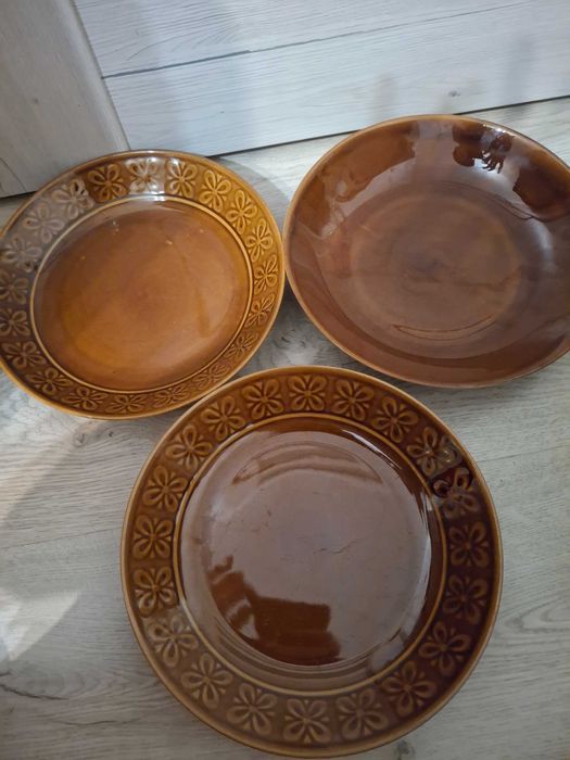 Trzy talerze głębokie Pruszków PRL